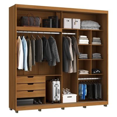Guarda-roupa Casal Com Espelho 2 Portas Correr 3 Gavetas 237cm Multimóveis Cr35397 Nature