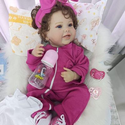 Bebe Reborn Menina, Vinil De Silicone Macio, Olhos Abertos, Realista, Cabelo Implantado Fio A Fio