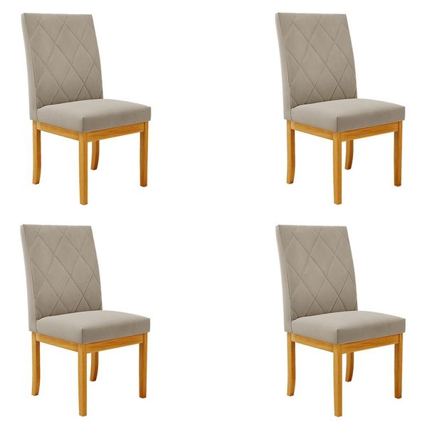 Kit 4 Cadeiras de Sala de Jantar Estofadas Gomes Madeira Maciça Suede Bege G78 - Gran Belo