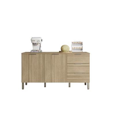 Balcão 1600 Glam 2 Portas 3 Gavetas Painel Ripado Freijó Vanilla Kits Paraná Bege
