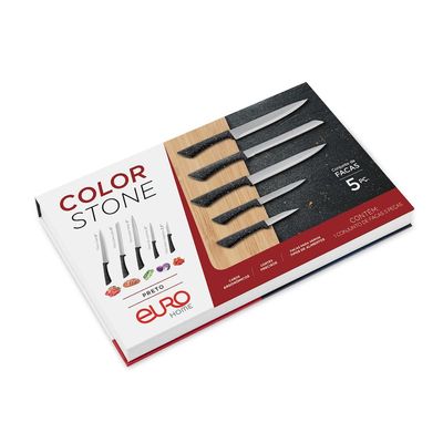 Conjunto Facas Colorstone 5 Peças Aço Inox Cabo Ergonômico Design Moderno Euro Home Preto
