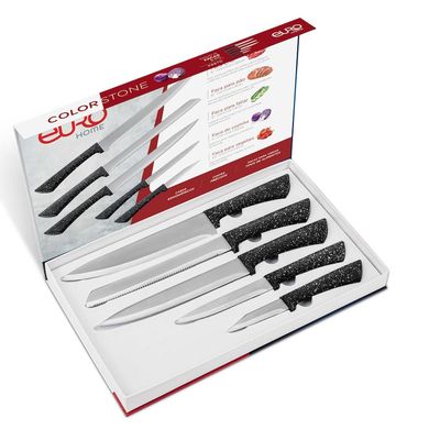 Conjunto Facas Colorstone 5 Peças Aço Inox Cabo Ergonômico Design Moderno Euro Home Preto