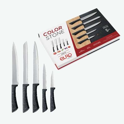 Conjunto Facas Colorstone 5 Peças Aço Inox Cabo Ergonômico Design Moderno Euro Home Preto