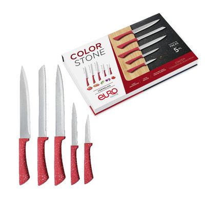 Conjunto Facas Colorstone 5 Peças Aço Inox Cabo Ergonômico Design Moderno Euro Home Vermelho