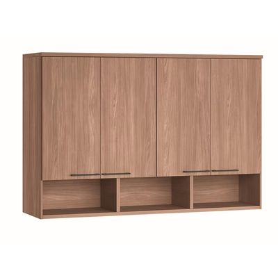 Armário Módulo Aéreo Toledo Ponte 3 Portas 6 Prateleiras Iluminação LED166cm Wood Santos Andirá Marrom