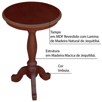 Conjunto 3 Mesas de Apoio Lateral Redonda Madeira Maciça Jovi Imbuia - Gran Belo