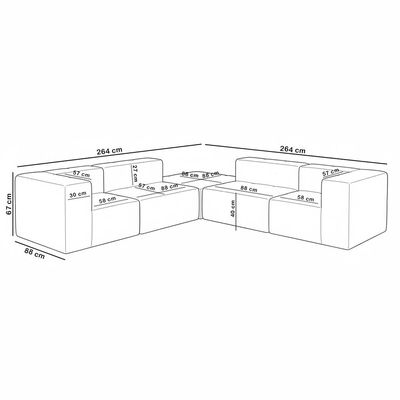 Sofá 5 Lugares Canto Para Sala Living Modular Com Puff Lancaster F04 Bouclê Branco - Lyam Decor