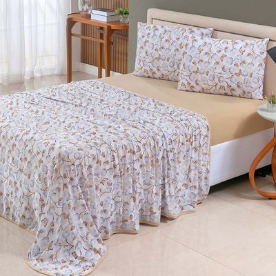 Jogo de Lençol Luar Queen 4 Peças Malha 100% Algodão Estampado - Mostarda Cotton