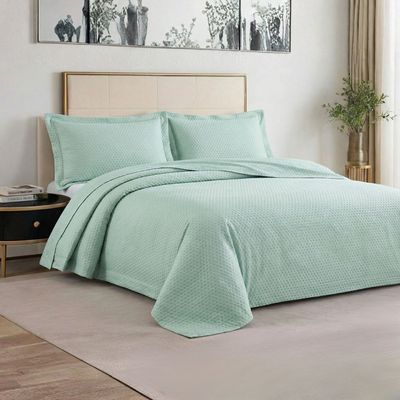 Kit Cobre Leito Colcha Charlote King 3 Peças Dupla Face Liso Classic - Verde - 100% Poliéster