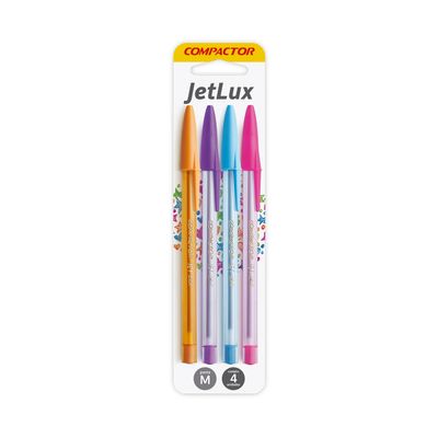 Caneta Esferográfica Compactor 1.0mm Jet Lux Colors com 4 Unidades