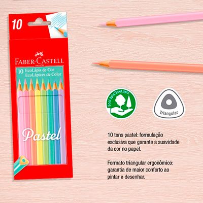 Lápis de Cor Faber-Castell Pastel Eco com 10 Cores