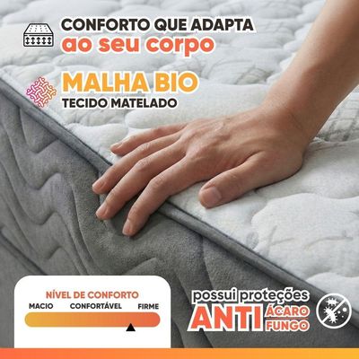 Colchão Solteiro Molas Ensacadas Atlanta 88x188x22cm Cinza