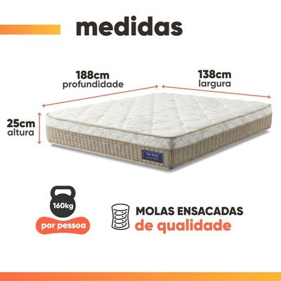 Colchão Casal Molas Ensacadas Euro In Natural Confort 138x188x25cm Bege / Branco