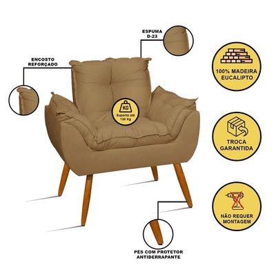 Kit 02 Poltronas + Namoradeira + Puff Opala Balaqui Decor Capuccino