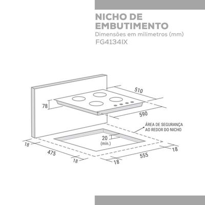 Fogão De Mesa Cooktop 4 Bocas Aço Inox à Gás Suggar FG4134IX Bivolt