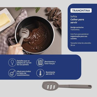 Colher Para Servir Vazada Tramontina Softta Em Silicone Cinza Tramontina