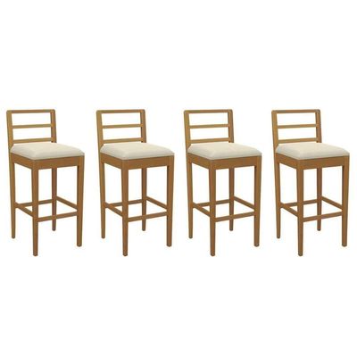Banqueta Cozinha Sofia 1bmm006ca Premium Madeira Maciça Kit 4 Un Carvalho/linho Bege Argila Kappesberg