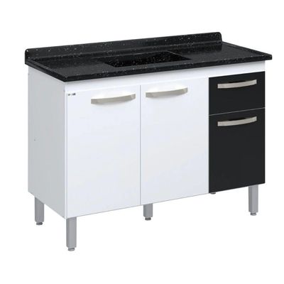 Conjunto Balcão De Cozinha Com Pia Mármore Sintético 2 Porta Branco
