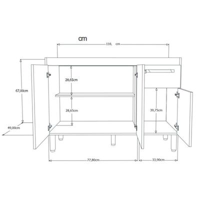 Conjunto Balcão De Cozinha Com Pia Mármore Sintético 2 Porta Branco