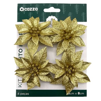 Kit Flores 8cm c 4 Unidades Dourada Cazza CV255389