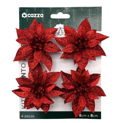 Kit Flores 8cm c 4 Unidades Vermelho Cazza CV255393