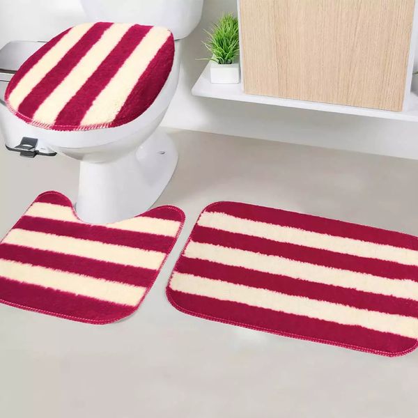Jogo de Tapetes para Banheiro Tapetes Junior Tecil Pop Topázio Vermelho Antiderrapante 3 Peças Jogo de Tapetes para Banheiro Tapetes Junior Tecil Pop Topázio Vermelho Antiderrapante 3 Peças