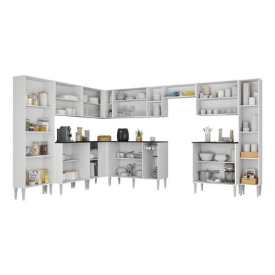 Armário Cozinha Modulada Completa De Canto 534cm Pequim Pop Multimóveis Mp3771 Branco-lacca Fumê