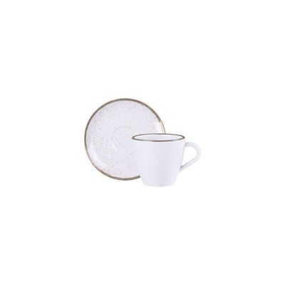 Conjunto Xícara E Pires De Chá Tramontina Rústico Marrom Em Porcelana Decorada 200 Ml 2 Peças Tramontina