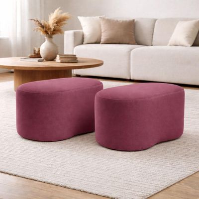 Kit 2 Puff Feijão Curvo Orgânico Sala Redondo Confortável Moderno Suede Rose