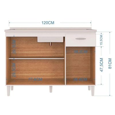 Conjunto Balcão De Cozinha Com Pia Granitada Poquema Branco