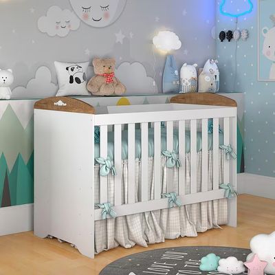 Berço Mini Cama Eloa 3 em 1 com Suporte para Mosquiteiro e 133cm de Largura Carolina Baby Branco e Bétula