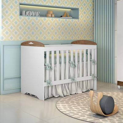 Berço Mini Cama Eloa 3 em 1 com Suporte para Mosquiteiro e 133cm de Largura Carolina Baby Branco e Bétula