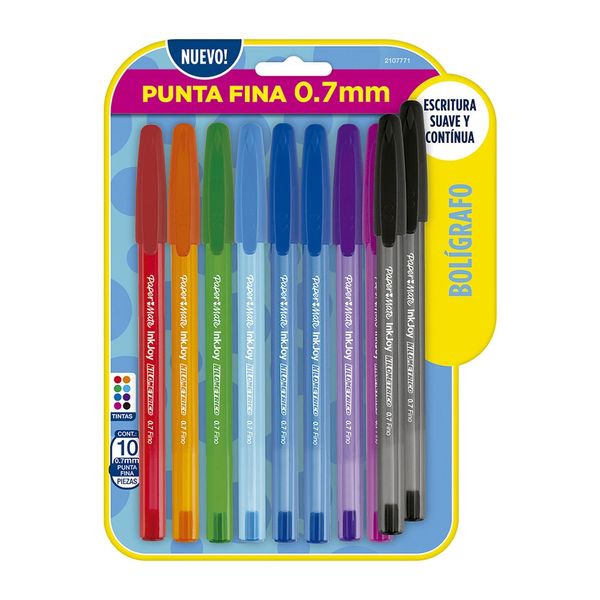 Caneta Esferográfica Papermate Km 100 Retrátil 0.7mm com 10 Unidades - Item sortido