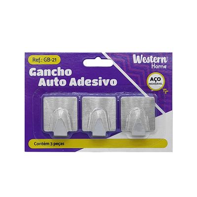 Gancho Adesivo Quadrado em Inox Etilux Western com 3 Unidades