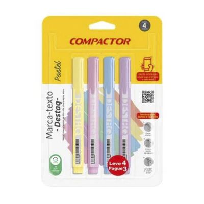 Marcador De Texto Destaq Pastel 4 Cores 2717660 Compactor