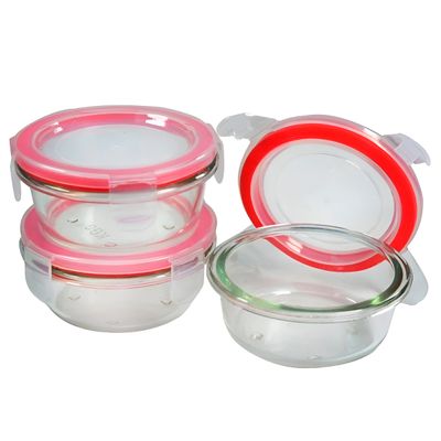 Kit 3 Potes de Vidro Herméticos 150ml com Silicone