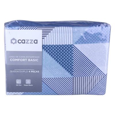 Jogo de Cama Queen Cazza Microfibra Geométrico Duplo 4 Peças - Item Sortido