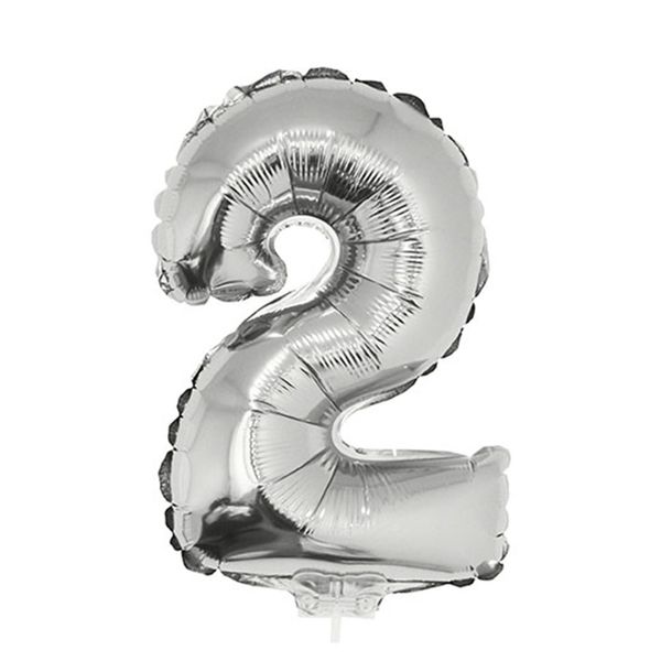 Balão Metalizado 16" Funny Número 2 Prata com Suporte