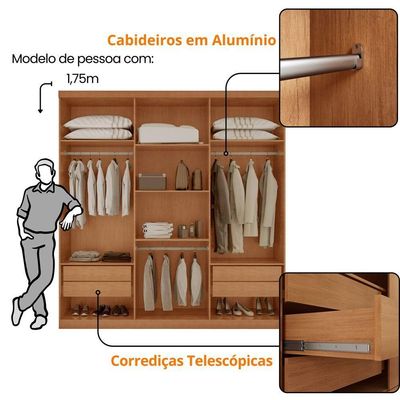 Guarda Roupa Casal Bipartido Doble Mdf 6 Portas 4 Gavetas Naturalle-off White Sem Pés
