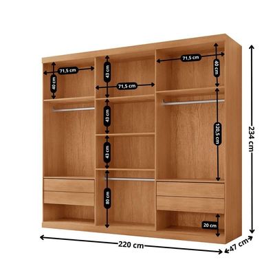 Guarda Roupa Casal Bipartido Doble Mdf 6 Portas 4 Gavetas Naturalle-off White Sem Pés
