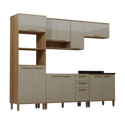 Cozinha Modulada Compacta 5 Peças Sem Tampo E Sem Pia Isis L Avelã-mocca Laca