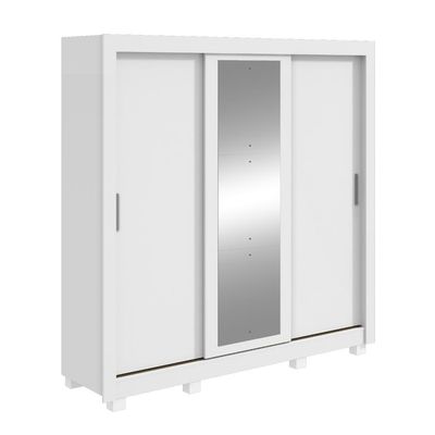 Guarda Roupa Casal 3 Portas Com Espelho Atlas Com Pés Branco