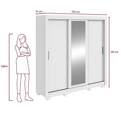 Guarda Roupa Casal 3 Portas Com Espelho Atlas Com Pés Branco