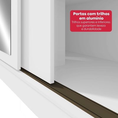 Guarda Roupa Casal 3 Portas Com Espelho Atlas Com Pés Branco