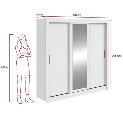 Guarda Roupa Casal 3 Portas Com Espelho Atlas Branco