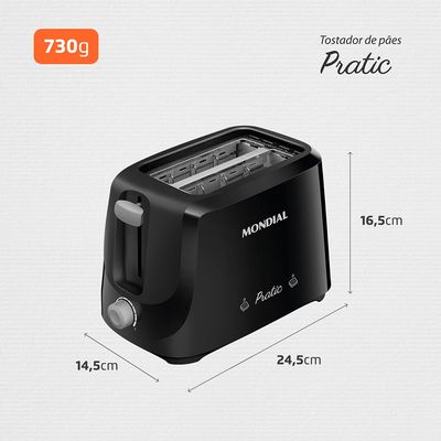 Tostador de Pães Mondial Pratic T-18 Preto/Prata - 700W 110V
