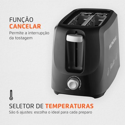Tostador de Pães Mondial Pratic T-18 Preto/Prata - 700W 110V