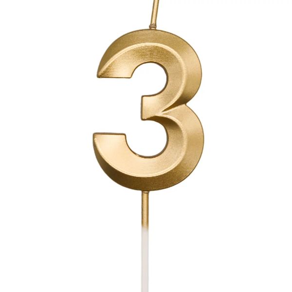 Vela Mini Design Silver Festas Dourada Número 3 Vela Mini Design Silver Festas Dourada Número 3