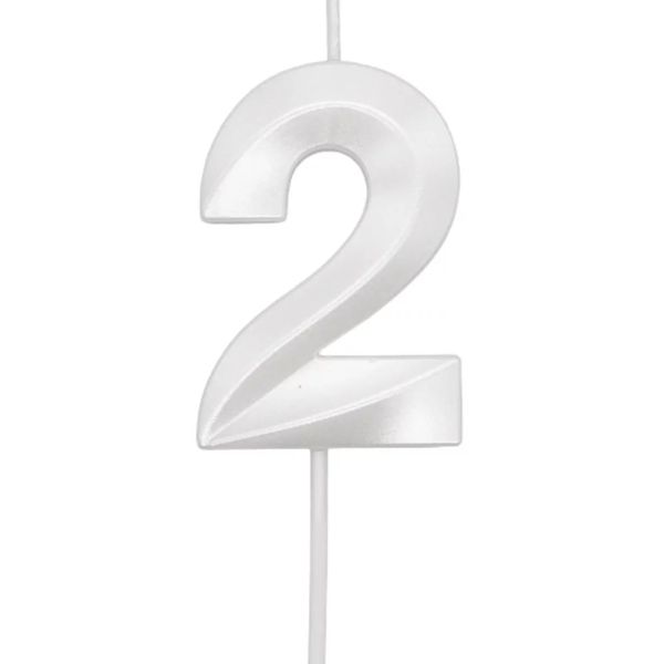 Vela Mini Design Silver Festas Branca Perolizada Número 2