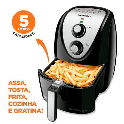 Fritadeira Elétrica Air Fryer Mondial Grand Family Inox AFN-50-BI 5L Preta - 127V
